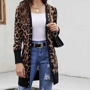 Hailife Size XL Animal Print Long Sleeve Snap Front Cardigan Sweater Coat
